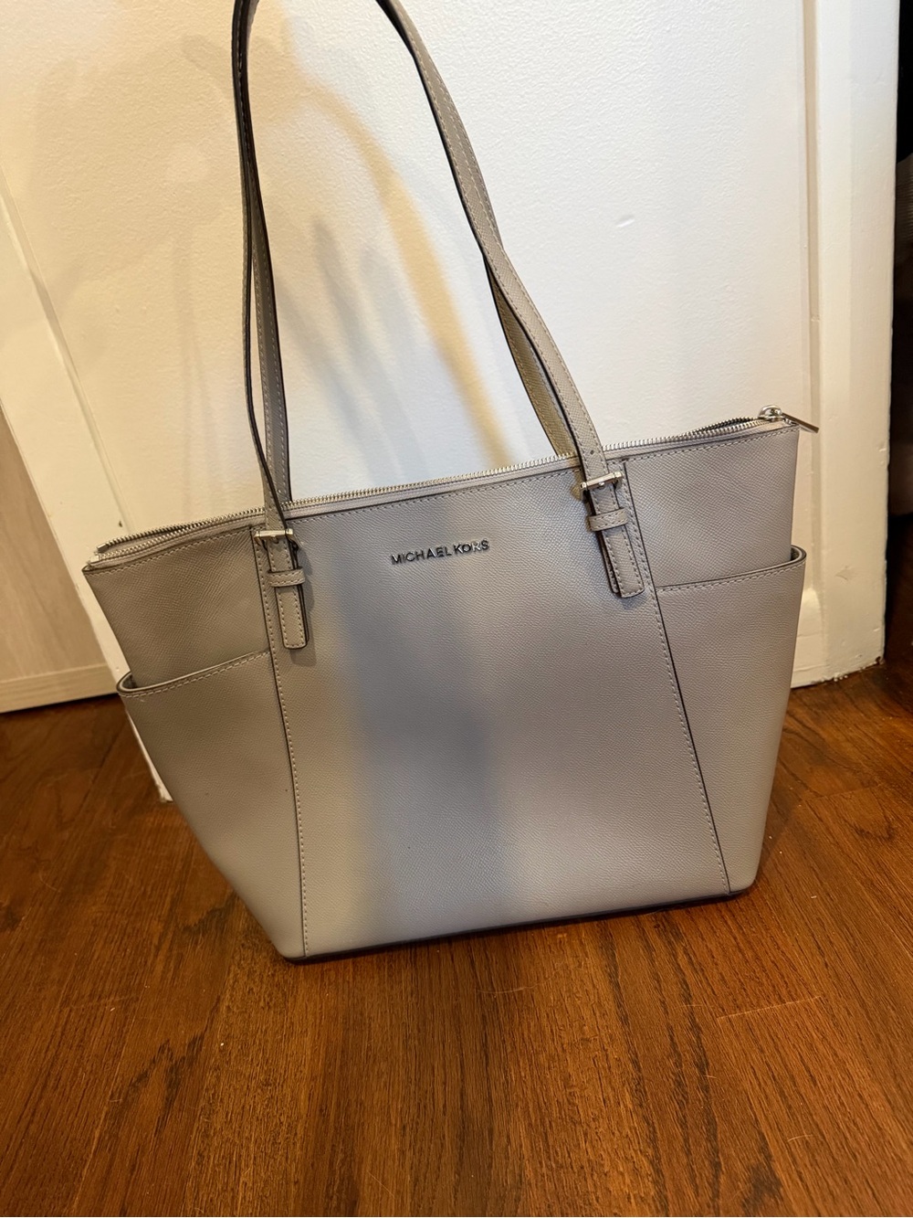 Michael Kors Silver-Gray Tote with Exterior Pockets